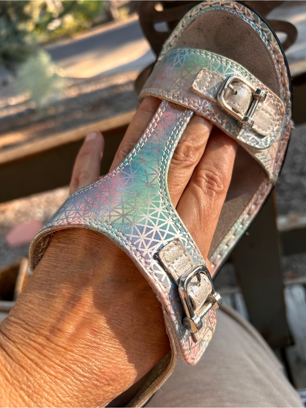 Alegria sandals, pink, and blue open back - Picture 15 of 16